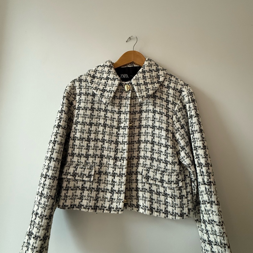 Zara Women's Monochrome Tweed Blazer